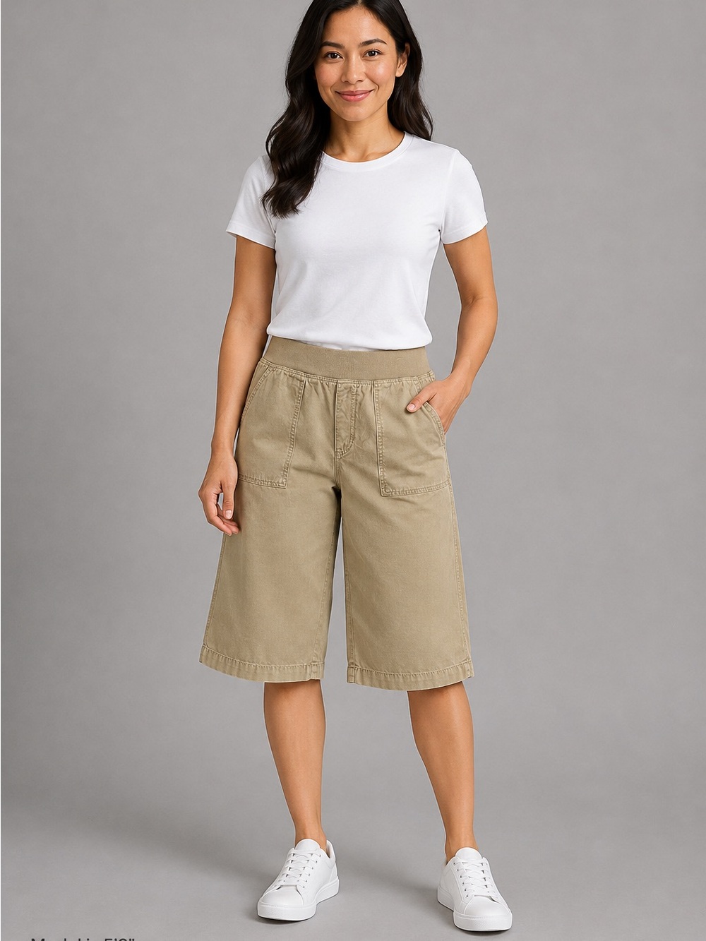 St. John’s Bay Women’s Petite Large PL Beige Tencel Utility Bermuda Shorts